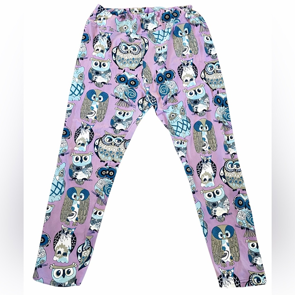 Soft Lilac Owl Print Leggings One Size Fits Most XL Cozy EUC